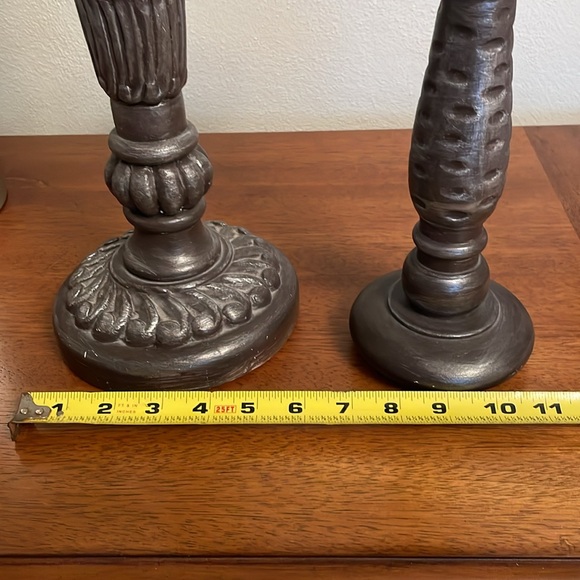 Set of 2 Pillar Candle Holders Hand Carved 15” & 12” Height Great Condition - Picture 8 of 13